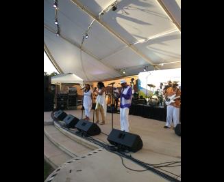 The Upscale Party Band promotes great vibes from the stage. 