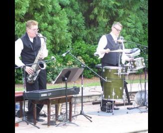 Jazz by two performing poolside for a local engagement party
