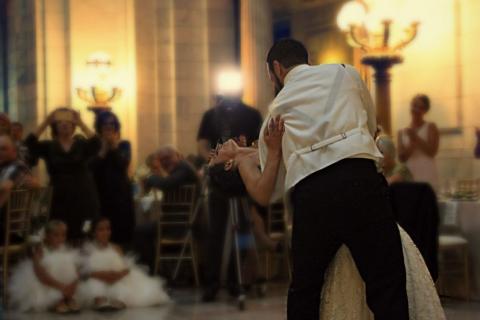 Bride and groom dancing